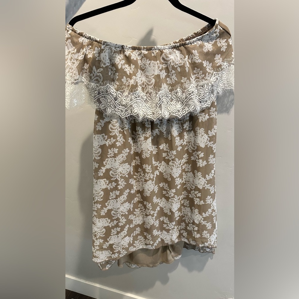 Studio Y Tan and White Lace Dress